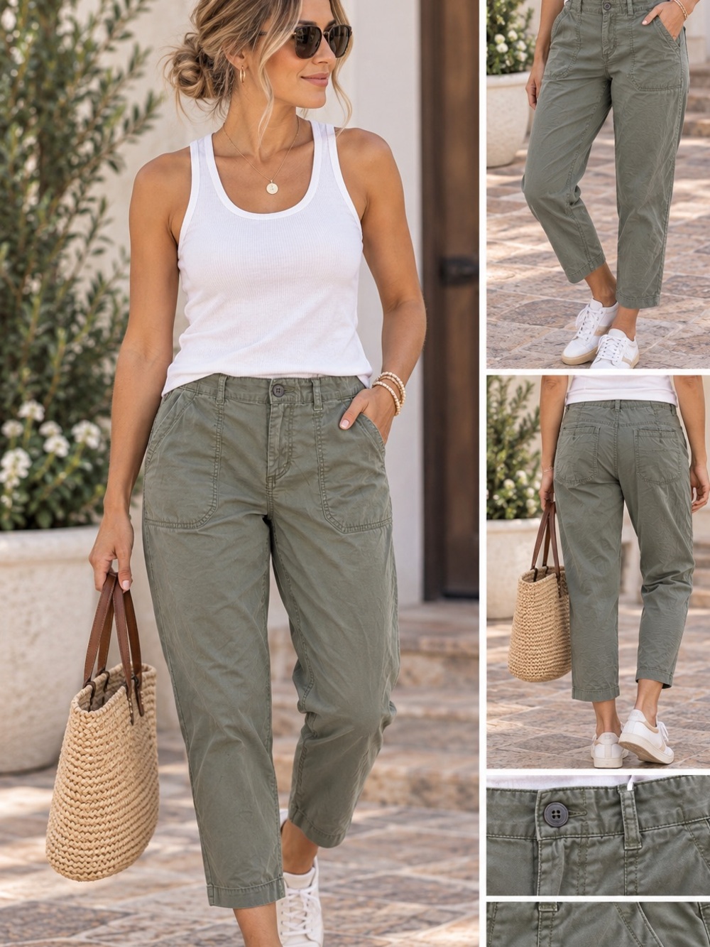 Sonoma Olive Green Cropped Utility Pants